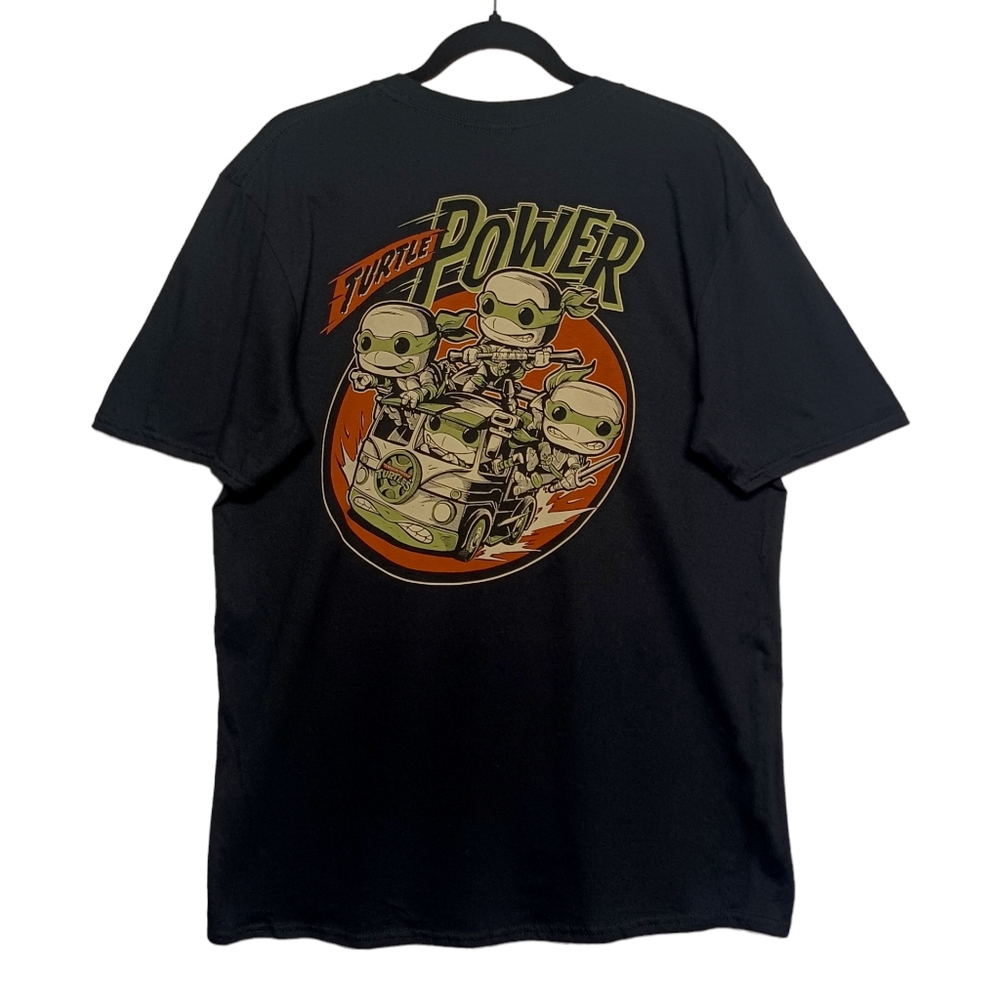 NEW POP TEES TMNT Ninja Turtles Short Sleeve Colorful Logo Black T Shirt Large